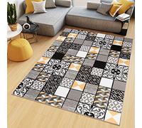 TAPISO Maya Tappeto Soggiorno Pelo Corto Design Moderno Motivo Astratto Geometrico Orientale a Quadretti Mosaico Grigio Giallo Camera Cameretta Ufficio Salotto Oeko-Tex 180 x 250 cm