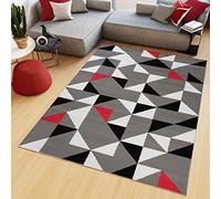 TAPISO Maya Tappeto Soggiorno Pelo Corto Design Moderno Motivo Astratto Geometrico Triangoli Mosaico Grigio Rosso Camera da Letto Cameretta Ufficio Salotto Oeko-Tex 80 x 150 cm