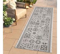 TAPISO Melissa Tappeto Corridoio Pelo Corto Passatoia Runner Design Vintage Mosaico Geometrico Nero Grigio Indoor Outdoor Corridoio Cucina Sala Terrazza Balcone Oeko-Tex 80 x 180 cm