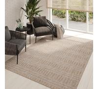 TAPISO Melissa Tappeto Esterno Interno Pelo Corto Testure Piatta Moderno Geometrico Righe Tonalità Marrone Beige Outdoor Indoor Oeko-Tex Terrazza Balcone Soggiorno Cucina 200 x 290 cm