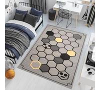 TAPISO Patras Tappeto Pelo Corto Design Moderno Motivo Geometrico Mosaico Esagono Tonalità Grigio Giallo Soggiorno Camera Cameretta Ragazzi Ufficio Salotto Oeko-Tex 80 x 150 cm