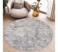 TAPISO Valley Tappeto Salotto Moderno Rotondo Pelo Corto Vintage Motivo Classico Sfumato Geometrico Tonalità Bianco Grigio Salotto Camera Sala Ragazzi Ufficio Oeko-Tex 200 x 200 cm