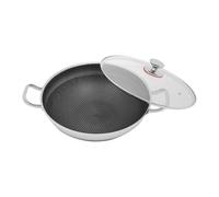 TAPMING Padella wok a induzione, in acciaio inox, con coperchio e manici, per persone applicabili, circa 3-4, per tutti i piani cottura, inclusi 35,5 x 9,8 cm