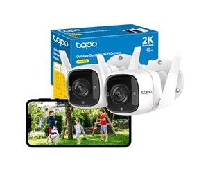 Tapo C310P2 - Confezione da 2 telecamere di sicurezza 2K per esterni, wireless e cablata, telecamera esterna senza canone mensile, rilevamento AI, visione notturna avanzata, conversazione
