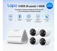 Tapo C425 4pz + H500 HomeBase - Kit Sicurezza 2K Wire-Free con Storage Locale