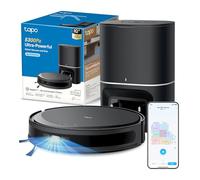 Tapo RV20 Max Plus Robot Aspirapolvere Lavapavimenti 5300Pa LiDAR 83mm | Per Casa e Animali, Svuotamento Automatico 3L, Navigazione LiDAR MagSlim, Design 83mm, Zone No-Go, App, Alexa e Google