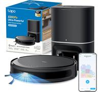 Tapo RV20 MAX Plus Robot Aspirapolvere Lavapavimenti con Mappatura 5300Pa, Svuotamento Automatico Polvere 3L, Navigazione LiDAR MagSlim, Design Ultra Compatto 83mm, Controllo APP&Alexa&Google