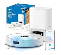 Tapo RV30 Max Plus White Robot Aspirapolvere Lavapavimenti con Mappatura 5300Pa, Svuotamento Automatico Polvere 3L, Doppia Navigazione LiDAR+IMU, Zone No-Go e Muri Virtuali, Controllo APP&Alexa&Google