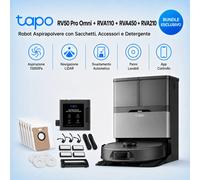 Tapo RV50 Pro Omni + RVA110 + RVA450 + RVA210 Set Robot Aspirapolvere con Sacchetti, Accessori e Detergente