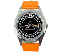 Taport® Dark Side of the Moon orologio al quarzo, fascia in vera pelle arancione