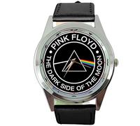 Taport® Dark Side of the Moon quarzo Orologio rotondo nero in vera pelle Band