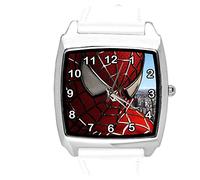 Taport® Orologio al quarzo con cinturino in pelle bianca rotondo per fan di Spiderman E1