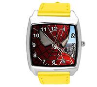 Taport® Orologio al quarzo con cinturino in pelle giallo quadrato per gli appassionati di Spiderman E1
