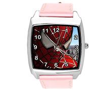 Taport®, orologio al quarzo con cinturino in pelle rosa, rotondo, per fan di Spiderman E1