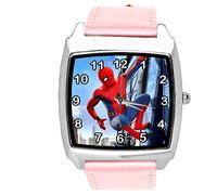 Taport®, orologio al quarzo con cinturino in pelle rosa, rotondo, per fan di Spiderman, E2