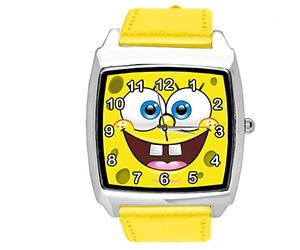 TAPORT Orologio al quarzo quadrato in pelle gialla per i fan della spugna