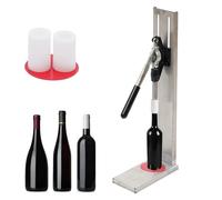 Tappatore manuale per bottiglie di vino in acciaio inox con altezza regolabile, include 2 teste POM per una facile preparazione casalinga e uso per feste