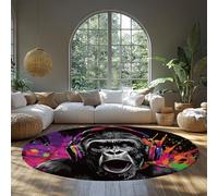 Tappeti a pelo basso 135cm（Rotondo） Gorilla Round Washable Carpet Pop Art Graffiti Street Splash Colorato Mattesino-interno a pelo basso per soggiorno Urban Carpets