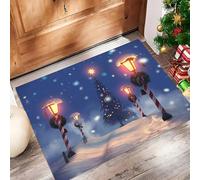 Tappeti Albero Di Natale Cielo Notturno, Tappetino Lampioni Ghirlande - Zerbino Per Porte Lavabili Morbido Antiscivolo Per Ingresso Bagno Scale Sala Giochi, Tappeto Per Bambini, Blu Navy, 50X80Cm