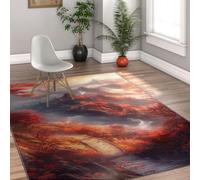 Tappeti asiatici autunnali Foresta di aceri Montagne lontane Cortile e villaggio Tappeto sottile antiscivolo per il seminterrato del patio della porta sul retro 180x240cm