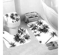 Tappeti Bagno 3 Pezzi Albero Di Cocco Set Tappetini Bagno Antiscivolo Giro Water O Bidet Un Tappeto Rettangolare Tappeto A Forma Di U E Coperchio Del Wc Lavabile 40X60Cm