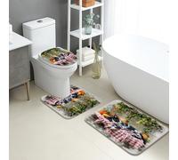 Tappeti Bagno 3 Pezzi,Autumn Cute Cat and Pumpkin Theme Cozy Traspiranti Tappetino per WC Lavabili Tappeto a Forma di U per Bagno Vasche WC