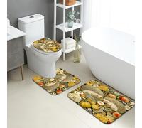 Tappeti Bagno 3 Pezzi,Autumn Hedgehog Flowers Asciugatura Rapida Coperchio del WC Antiscivolo Tappeto a Forma di U per Bagno WC Docce