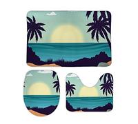 Tappeti Bagno 3 Pezzi Beach Palm Trees S style Antiscivolo Tappetino per WC Asciugatura Rapida Tappeto a Forma di U per Vasche Docce