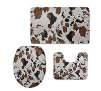 Tappeti Bagno 3 Pezzi Bianco E Marrone Set Tappetini Bagno Antiscivolo Giro Water O Bidet Un Tappeto Rettangolare Tappeto A Forma Di U E Coperchio Del Wc Lavabile 40X60Cm