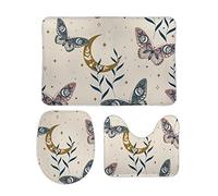 Tappeti Bagno 3 Pezzi Boho Purple Moon Stars Butterflies Traspiranti Copertura per WC Asciugatura Rapida Tappetino girowater a Forma di U per Bagno WC