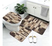 Tappeti Bagno 3 Pezzi Caffè Plaid Set Tappetini Bagno Antiscivolo Giro Water O Bidet Un Tappeto Rettangolare Tappeto A Forma Di U E Coperchio Del Wc Lavabile 50X80Cm