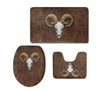 Tappeti Bagno 3 Pezzi Capra Marrone Set Tappetini Bagno Antiscivolo Giro Water O Bidet Un Tappeto Rettangolare Tappeto A Forma Di U E Coperchio Del Wc Lavabile 40X60Cm