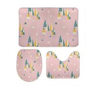 Tappeti Bagno 3 Pezzi Christmas Trees Pattern Pink Scandian Winter Pelosi Tappetino per WC Antiscivolo Tappetino a Forma di U per WC Bagno