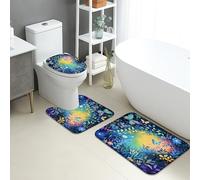 Tappeti Bagno 3 Pezzi,Colorful Enchanted Garden Flowers Spring Inspired Antiscivolo Tappetini Per WC Asciugatura Rapida Tappetino girowater a Forma di U per Bagno WC Docce