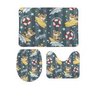 Tappeti Bagno 3 Pezzi Cute Bear Cartoon Antiscivolo Copertura per WC Asciugatura Rapida Tappetino a Forma di U per WC Docce