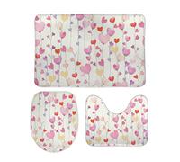 Tappeti Bagno 3 Pezzi Cute Hearts Colorful Print Antiscivolo Tappetino per WC Asciugatura Rapida Tappeto a Forma di U per Docce Bagno