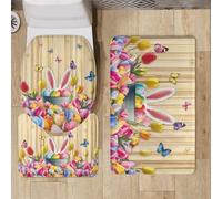 Tappeti Bagno 3 Pezzi Farfalla Fiori Gialli Tappeto Doccia Antiscivolo Schiuma Memoria Lavabile Coperchio Igienico Asciugatura Rapida Tappetino Bagno Assorbente 50x80 cm
