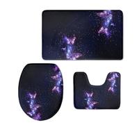 Tappeti Bagno 3 Pezzi Farfalla Viola Set Tappetini Bagno Antiscivolo Giro Water O Bidet Un Tappeto Rettangolare Tappeto A Forma Di U E Coperchio Del Wc Lavabile 50X80Cm