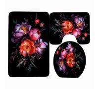 Tappeti Bagno 3 Pezzi Fiori Arancioni Viola Tappeto Doccia Antiscivolo Schiuma Memoria Lavabile Coperchio Igienico Asciugatura Rapida Tappetino Bagno Assorbente 50x80 cm