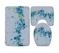Tappeti Bagno 3 Pezzi Fiori Blu Verde Tappeto Doccia Antiscivolo Schiuma Memoria Lavabile Coperchio Igienico Asciugatura Rapida Tappetino Bagno Assorbente 50x80 cm
