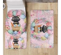 Tappeti Bagno 3 Pezzi Fiori Di Gatto Rosa Tappeto Doccia Antiscivolo Schiuma Memoria Lavabile Coperchio Igienico Asciugatura Rapida Tappetino Bagno Assorbente 50x80 cm