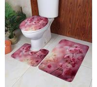 Tappeti Bagno 3 Pezzi Fiori Di Pesca Rosa Tappeto Doccia Antiscivolo Schiuma Memoria Lavabile Coperchio Igienico Asciugatura Rapida Tappetino Bagno Assorbente 50x80 cm