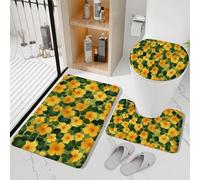 Tappeti Bagno 3 Pezzi Fiori Gialli Arancioni Tappeto Doccia Antiscivolo Schiuma Memoria Lavabile Coperchio Igienico Asciugatura Rapida Tappetino Bagno Assorbente 50x80 cm