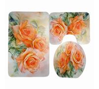 Tappeti Bagno 3 Pezzi Fiori Gialli Arancioni Tappeto Doccia Antiscivolo Schiuma Memoria Lavabile Coperchio Igienico Asciugatura Rapida Tappetino Bagno Assorbente 50x80 cm