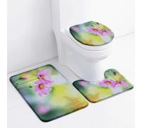Tappeti Bagno 3 Pezzi Fiori Gialli Rosa Tappeto Doccia Antiscivolo Schiuma Memoria Lavabile Coperchio Igienico Asciugatura Rapida Tappetino Bagno Assorbente 50x80 cm