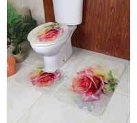 Tappeti Bagno 3 Pezzi Fiori Gialli Rosa Tappeto Doccia Antiscivolo Schiuma Memoria Lavabile Coperchio Igienico Asciugatura Rapida Tappetino Bagno Assorbente 50x80 cm