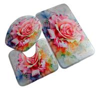 Tappeti Bagno 3 Pezzi Fiori Gialli Rosa Tappeto Doccia Antiscivolo Schiuma Memoria Lavabile Coperchio Igienico Asciugatura Rapida Tappetino Bagno Assorbente 50x80 cm