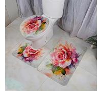 Tappeti Bagno 3 Pezzi Fiori Gialli Rosa Tappeto Doccia Antiscivolo Schiuma Memoria Lavabile Coperchio Igienico Asciugatura Rapida Tappetino Bagno Assorbente 50x80 cm
