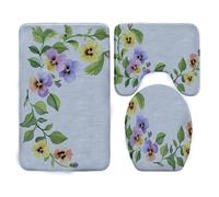 Tappeti Bagno 3 Pezzi Fiori Gialli Viola Tappeto Doccia Antiscivolo Schiuma Memoria Lavabile Coperchio Igienico Asciugatura Rapida Tappetino Bagno Assorbente 50x80 cm