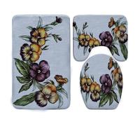 Tappeti Bagno 3 Pezzi Fiori Gialli Viola Tappeto Doccia Antiscivolo Schiuma Memoria Lavabile Coperchio Igienico Asciugatura Rapida Tappetino Bagno Assorbente 50x80 cm